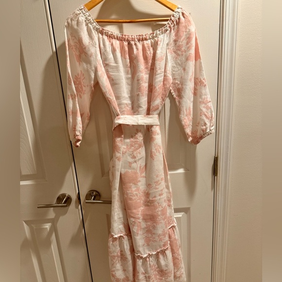 Saks Fifth Avenue Floral Pink and White Belted Linen Sundress - Picture 3 of 6